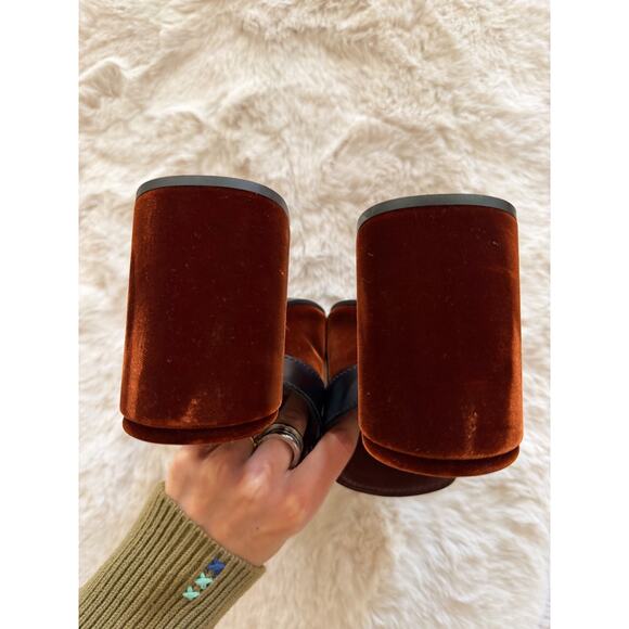 Prada Black/Brown Velvet and Leather Kiltie Mule Sandals - Picture 9 of 10